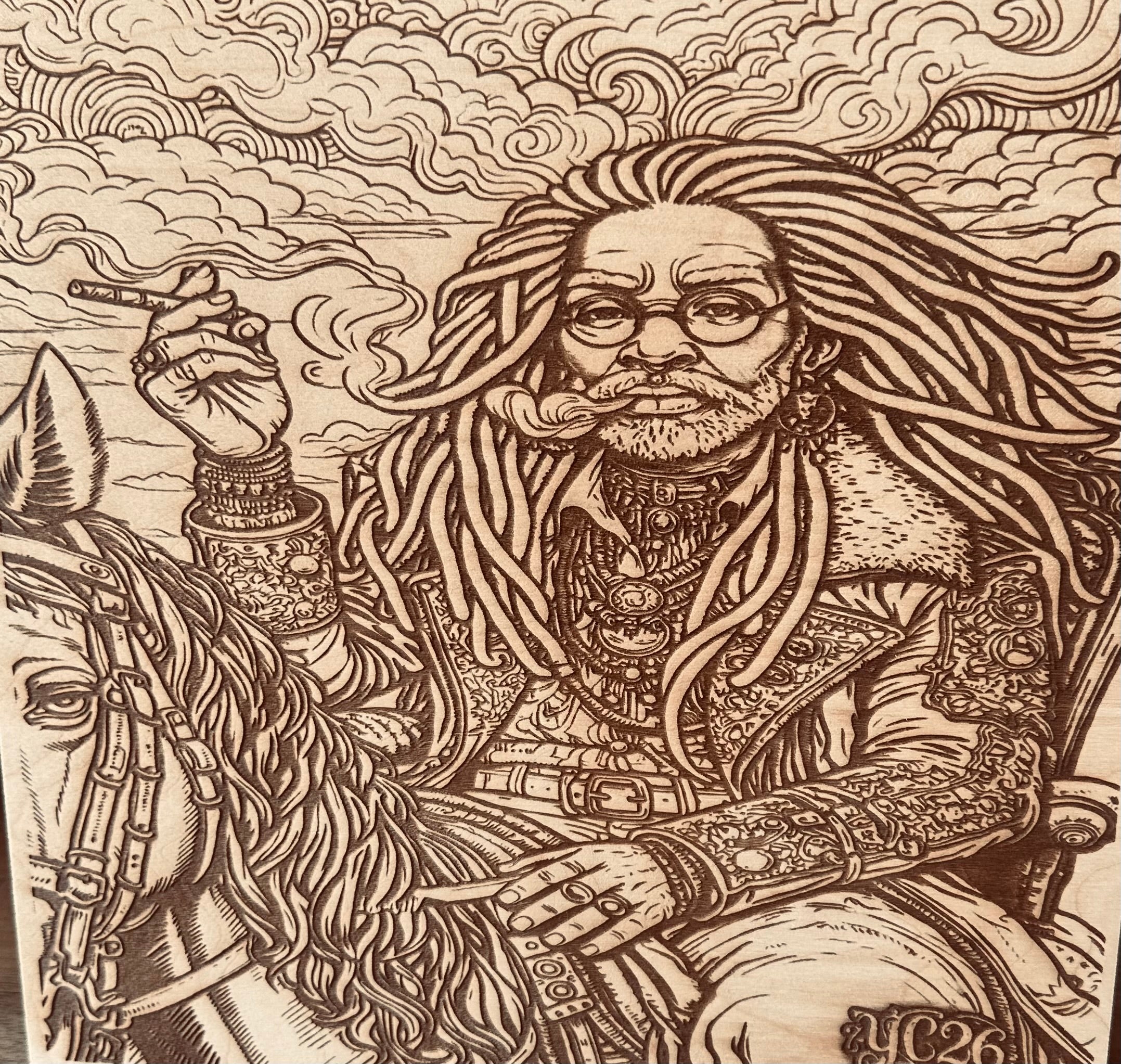 A Man and His Horse — Laser Engraved Basswood (11×11)